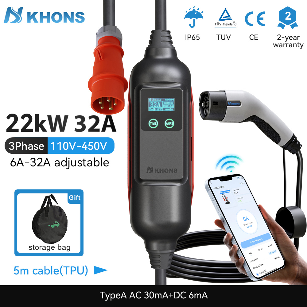 Khons ポータブル EV 充電器 Type2 32A 2 - Portable Ev Charger 32A Type 2 Cee Plug のレビューと価格