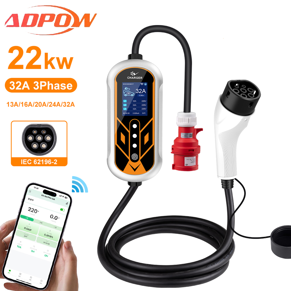 ADPOW ポータブル 32A Type2 EV 充電器 3 - Portable Ev Charger 32A Type 2 Cee Plug のレビューと価格